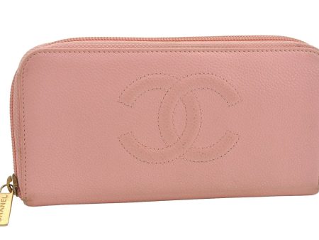 Authentic CHANEL Caviar Skin CoCo Mark Round Zip Long Wallet Purse Pink 2909I Hot on Sale