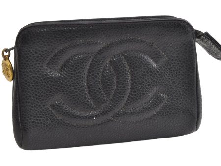 Authentic CHANEL Caviar Skin Vintage CC Logo Pouch Purse Black Junk 5581I Discount