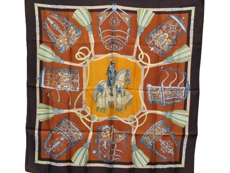 Authentic HERMES Carre 90 Scarf  LES MUSEROLLES  Silk Brown K5815 For Sale