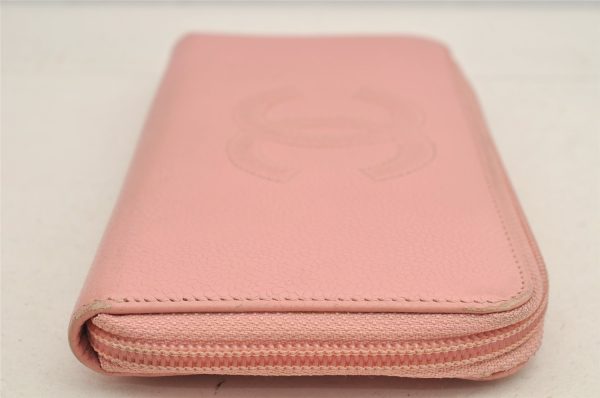 Authentic CHANEL Caviar Skin CoCo Mark Round Zip Long Wallet Purse Pink 2909I Hot on Sale