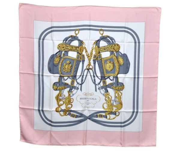 Authentic HERMES Carre 90 Scarf  BRIDES de GALA  Silk Pink K5864 Sale