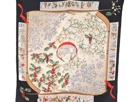 Authentic HERMES Pleats Scarf  Neige d Antan  Silk Black 4805I on Sale