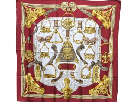 Authentic HERMES Carre 90 Scarf  ETRIERS  Silk Bordeaux Red K5742 Online Sale