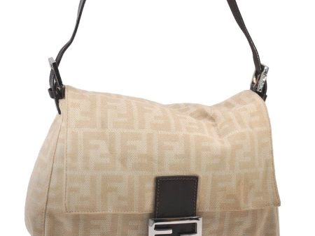 Authentic FENDI Zucca Mamma Baguette Shoulder Bag Canvas Leather Beige 6237I Supply