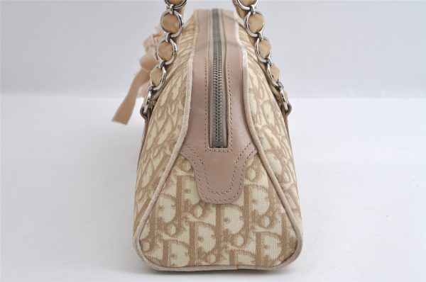 Authentic Christian Dior Trotter Romantic Hand Bag PVC Suede Leather Beige 6240I Discount