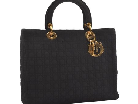 Authentic Christian Dior Lady Dior Cannage Nylon Hand Bag Black CD Junk 6231I Online Hot Sale