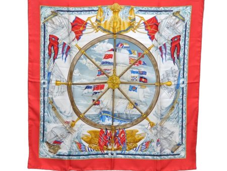 Authentic HERMES Carre 90 Scarf  Vive le vent  Silk Red K5817 Online Hot Sale