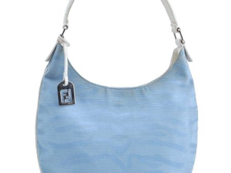 Authentic FENDI Tiger Motif Hand Shoulder Bag Canvas Leather Light Blue K5970 Online Sale