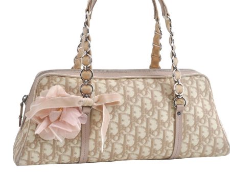 Authentic Christian Dior Trotter Romantic Hand Bag PVC Suede Leather Beige 6240I Discount