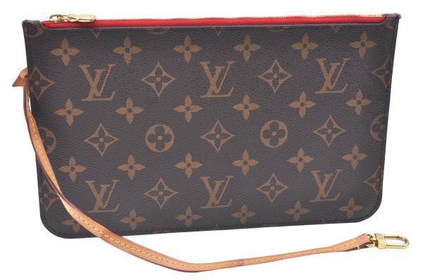 Authentic Louis Vuitton Monogram Neverfull Pouch Purse Clutch Bag Red LV K5865 Hot on Sale