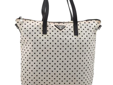 Authentic PRADA Dot Nylon Tessuto Saffiano Leather 2Way Tote Bag White 6606I Discount