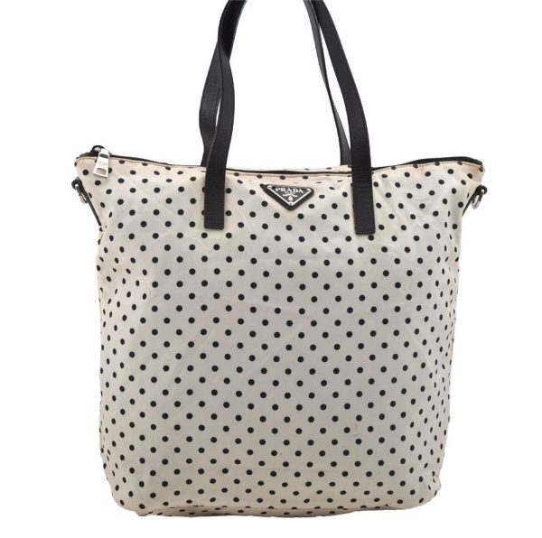 Authentic PRADA Dot Nylon Tessuto Saffiano Leather 2Way Tote Bag White 6606I Discount