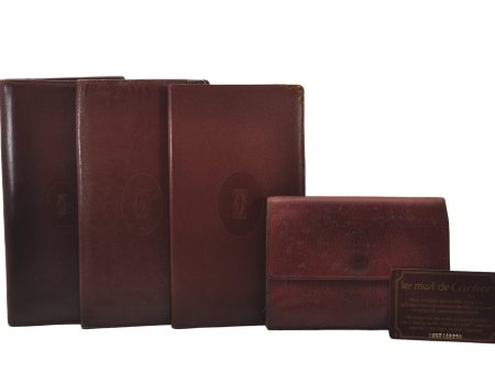 Authentic Cartier Must de Long Trifold Wallet Purse Leather Bordeaux 4Set 2919I Cheap