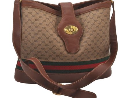 Auth GUCCI Web Sherry Line Micro GG Shoulder Bag PVC Leather Brown Junk 3917I Cheap