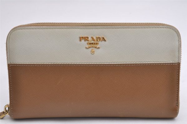 Authentic PRADA Saffiano Leather Round Zip Long Wallet Purse 1M0506 Brown 2365I Discount