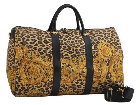 Authentic Gianni Versace Flower Leopard PVC Leather 2Way Travel Boston Bag 4153I Supply