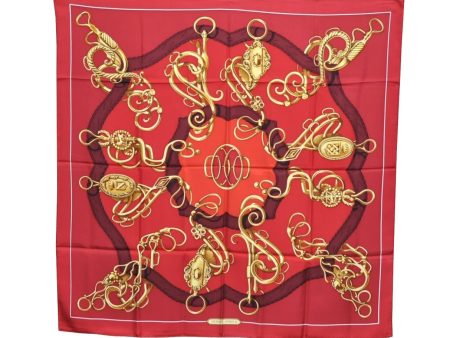 Authentic HERMES Carre 90 Scarf Crest Emblem Motif Silk Red K5799 Online Sale