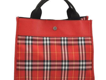 Authentic BURBERRY Check Vintage Tote Hand Bag Purse Nylon Leather Red 2434I Sale