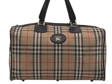 Authentic BURBERRY Vintage Nova Check Travel Boston Bag Canvas Beige Brown 1136I For Sale