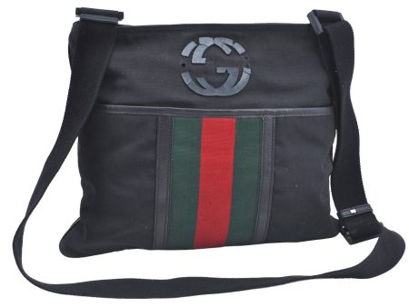 Auth GUCCI Web Sherry Line Shoulder Bag Nylon Leather 181067 Black Junk 7979G Hot on Sale