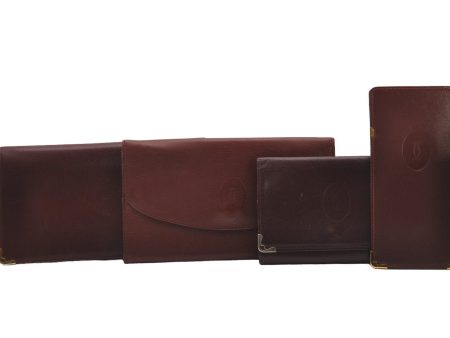 Authentic Cartier Must de Long Wallet Glasses Case Leather Bordeaux 4Set 2918I Online Hot Sale