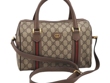 Auth GUCCI Web Sherry Line 2Way Shoulder Bag GG PVC Leather Brown Junk 4155I Supply