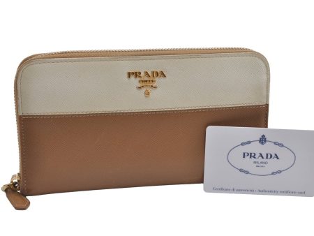 Authentic PRADA Saffiano Leather Round Zip Long Wallet Purse 1M0506 Brown 2365I Discount