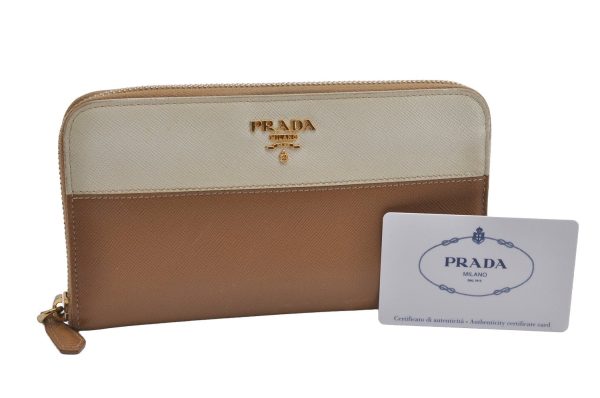 Authentic PRADA Saffiano Leather Round Zip Long Wallet Purse 1M0506 Brown 2365I Discount