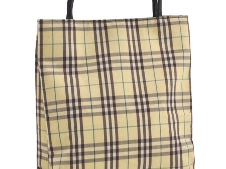 Authentic BURBERRY Check Tote Hand Bag Canvas Leather Light Yellow 1129I Cheap