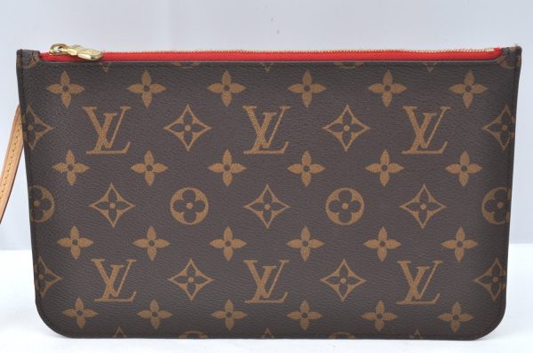 Authentic Louis Vuitton Monogram Neverfull Pouch Purse Clutch Bag Red LV K4383 Discount