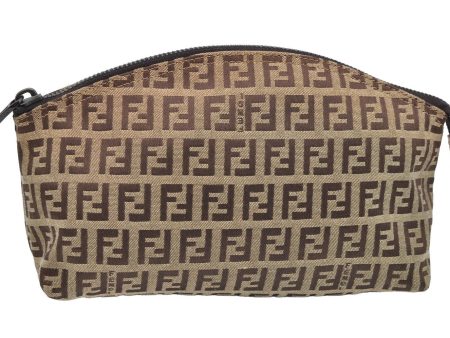 Authentic FENDI Zucchino Cosmetic Pouch Purse Canvas Leather Brown 2464I Cheap