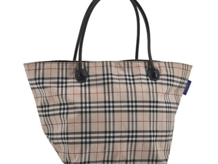 Authentic BURBERRY BLUE LABEL Check Shoulder Tote Bag Nylon Leather Beige 1137I Cheap