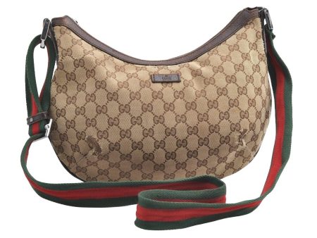 Auth GUCCI Web Sherry Line Shoulder Bag GG Canvas Leather 181092 Brown 4178I For Sale