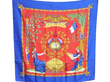 Authentic HERMES Carre 90 Scarf  1789 LIBERTE EGALITE FRATERNIT  Silk Blue K5232 on Sale