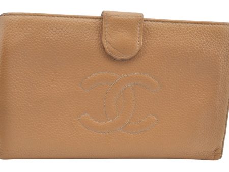 Authentic CHANEL Caviar Skin CC Logo Bifold Long Wallet Purse Beige K5025 For Sale