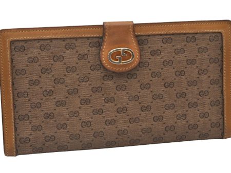 Authentic GUCCI Vintage Micro GG PVC Leather Long Wallet Purse Brown 2369I on Sale