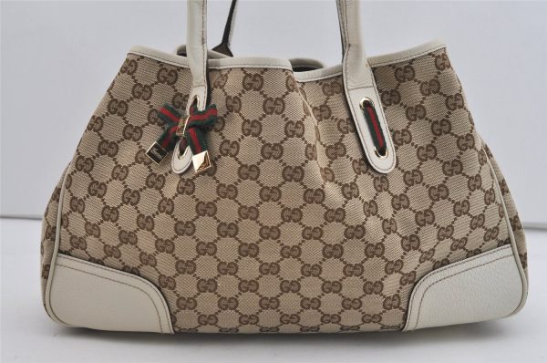 Auth GUCCI Web Sherry Line Princy Tote Bag GG Canvas Leather 163805 Brown 2217I Supply