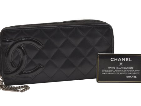 Authentic CHANEL Calf Skin Cambon Line CC Logo Wallet Purse Black Junk 2273I For Discount