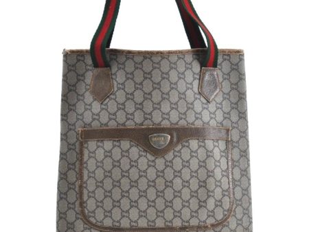 Auth GUCCI GG Plus Web Sherry Line Shoulder Tote Bag PVC Leather Brown J9032 Cheap