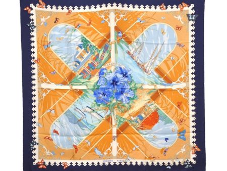 Authentic HERMES Carre 90 Scarf  VARANGUES  Silk Navy 1351I on Sale