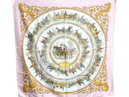 Auth HERMES Carre 90 Scarf  LA PROMENADE DE LONGCHAMPS  Silk Light Pink K5123 For Cheap