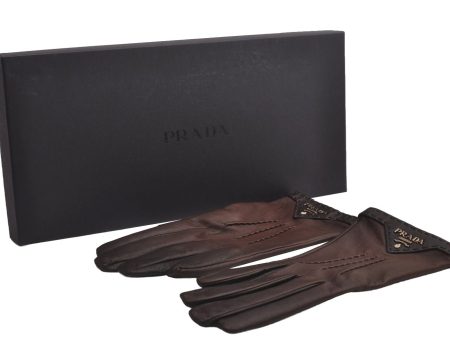 Authentic PRADA Vintage Leather Nappa Glove Size 7 Brown Box 1402I For Cheap