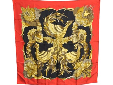 Authentic HERMES Carre 90 Scarf  TAHITI  Silk Red Gold Black K5596 For Cheap