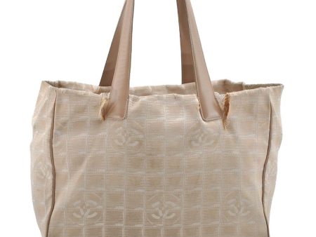 Authentic CHANEL New Travel Line Shoulder Tote Bag Nylon Leather Beige 4615I Sale