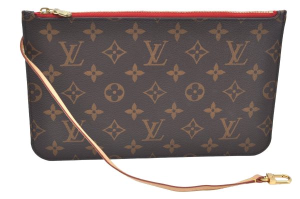 Authentic Louis Vuitton Monogram Neverfull Pouch Purse Clutch Bag Red LV K4383 Discount