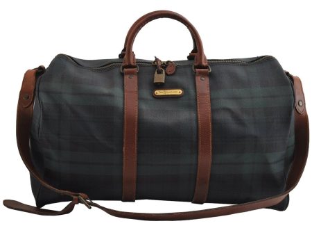 Authentic POLO Ralph Lauren Check PVC Leather 2Way Travel Boston Bag Green 4038I Online now