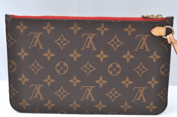 Authentic Louis Vuitton Monogram Neverfull Pouch Purse Clutch Bag Red LV K4383 Discount