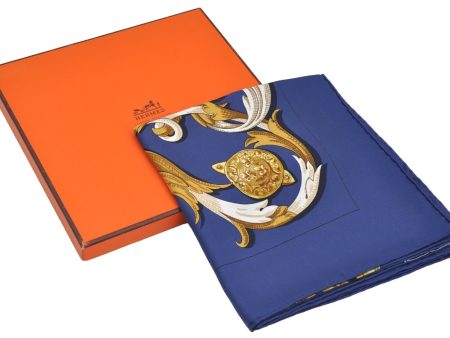 Auth HERMES Carre 90 Scarf  LE MORS ”A LA CONETABLE  Silk Navy Blue Box K5235 Online Hot Sale