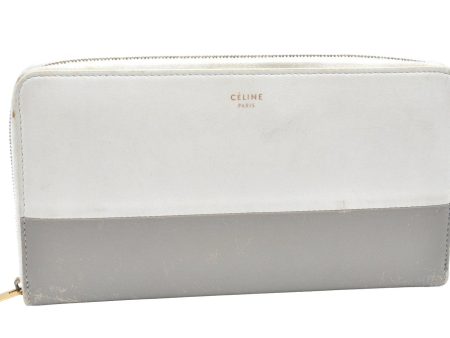 Authentic CELINE Horizontal Cabas Bicolor Long Wallet Leather White Gray K4119 on Sale