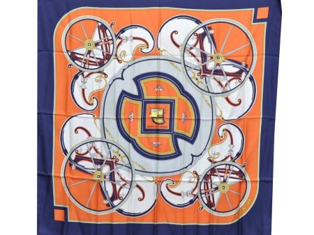 Authentic HERMES Carre 90 Scarf  WASHINGTONS CARRIAGE  Silk Navy Blue K5274 Supply